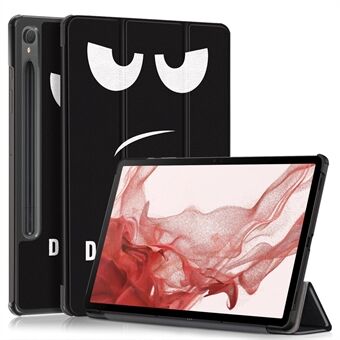 For Samsung Galaxy Tab S9 11-Inch SM-X710, SM-X716B, SM-X718U mønstertrykket lær-etui til nettbrett med tri-fold stativ og smart deksel.