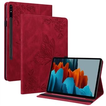 For Samsung Galaxy Tab S9 PU lær stativdeksel med trykket sommerfuglblomst og kortlomme, nettbretteske.