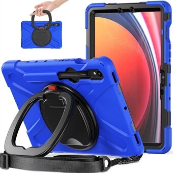 For Samsung Galaxy Tab S9 / S8 / S7 PC+Silicone beskyttende etui med roterende stativ, robust nettbrettovertrekk med skulderstropp.