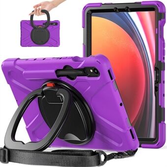 For Samsung Galaxy Tab S9 / S8 / S7 PC+Silicone Beskyttende Case med Roterende Kickstand Robust Tablet-deksel med Skulderrem