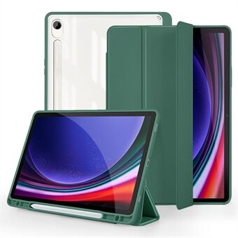 For Samsung Galaxy Tab S9 Beskyttende Etui til Nettbrett, Tre-fold Stativ PC+TPU+PU Gjennomsiktig Bakside Flip Deksel