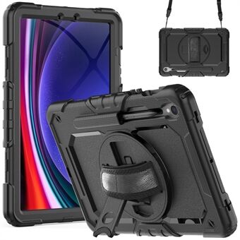 For Samsung Galaxy Tab S9 (X710 / X716B / X718U) PC+Silicone Kickstand Case Anti-Drop Tablet Cover med PET-skjermbeskyttelsesfilm.