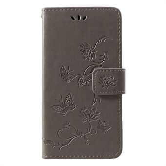 Imprint Butterfly Flower [lommebokstativ ] Stand i skinn til Huawei P30