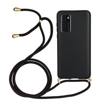 Miljøvennlig Naturlig Hvete Straw mykt TPU-telefondeksel med Multifunksjonsreim for Huawei P40 - Svart