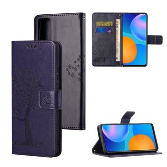 Imprint Tree Owl PU-lommebokveske for Huawei P Smart 2021/Y7a