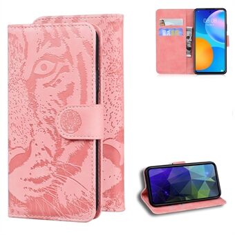 Imprinted Tiger Pattern Stand Lommebokveske Lærdeksel til Huawei P Smart 2021 / Huawei Y7a