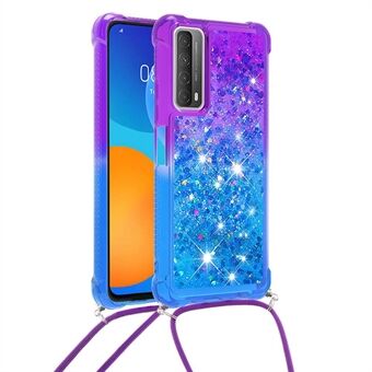 Støtdemping Gradient Glitter Powder Quicksand TPU mobiltelefonskall med snor for Huawei P Smart 2021