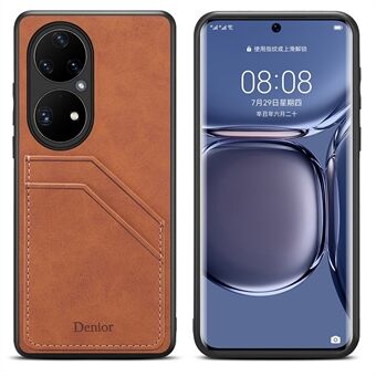 DENIOR doble kortspor PU-skinnbelagt TPU + PC-telefon Hybrid-deksel Shell for Huawei P50 Pro