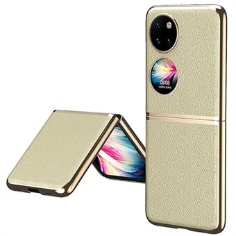 Elektropletteringsdesign PU-skinnbelagt PC Anti- Scratch telefondeksel for Huawei P50-lomme - gull