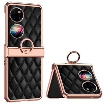 For Huawei P50 Pocket Ring Kickstand telefonveske påtrykt Rhombus rutemønster galvanisering PU-skinnbelagt PC-bakdeksel