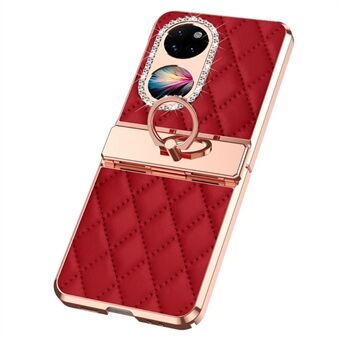 For Huawei P50 Pocket Telefon Etui i imitert skinn med PC-deksel Rhinestone Ring Stativ Elektroplaterings Telefonar inkludert.