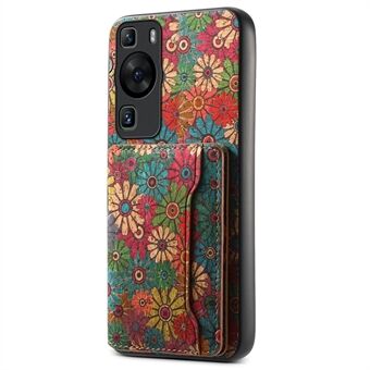 For Huawei P60 / P60 Pro Etui PU-Lær Kortholder Blomstrende Blomster Bakside Telefondeksel