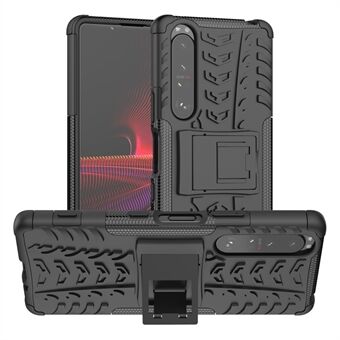 Kickstand Design Tire Texture Hard PC + TPU støtdempende telefondeksel for Sony Xperia 1 III 5G