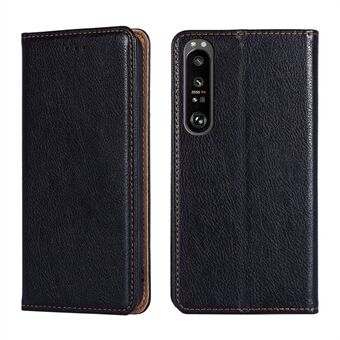 PU Leather Folio Flip Stand Lommebok Telefondeksel Protector for Sony Xperia 1 III 5G - Svart