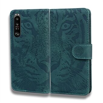 Tiger Imprint Pattern Flip Phone Deksel Full beskyttelse Stand i lær Telefonskall til Sony Xperia 1 III 5G