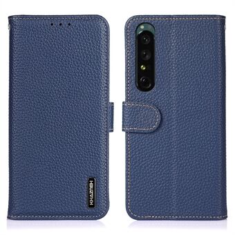 KHAZNEH for Sony Xperia 1 IV Lommebokstil Folio Flip Antifall-veske Litchi Tekstur Stand i ekte skinn TPU indre skall