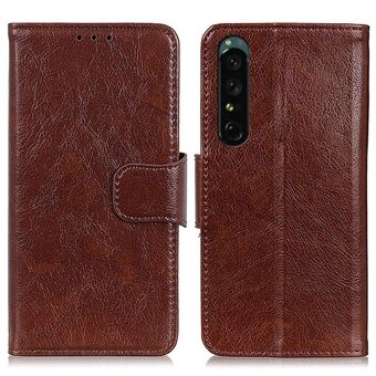 For Sony Xperia 1 IV Magnetisk fallsikkert telefondeksel Nappa Texture Split Leather Stand Lommebok Godt beskyttet skall