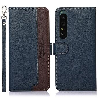 KHAZNEH for Sony Xperia 1 IV RFID-blokkerende lommebokstativ Stand Litchi Texture Leather Flip Anti-Fall-deksel med stropp