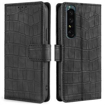 For Sony Xperia 1 IV Mobiltelefondeksel Anti-sjokk Crocodile Texture Skin-touch Feeling Veske Stand Design Lær Telefonskall