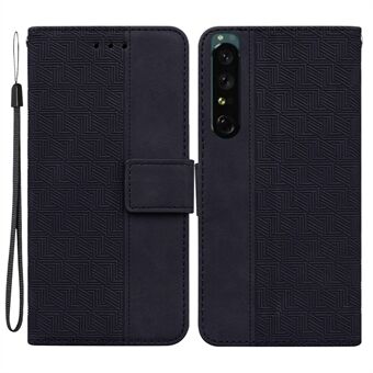 For Sony Xperia 1 IV Geometry Pattern Imprinted Stand Telefonveske Bump Proof PU Lær lommebok Flip Cover