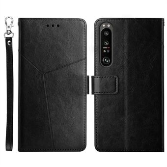 For Sony Xperia 1 IV påtrykte Y-formede linjer Design PU- Stand Funksjon Flip Håndstropp Lommebokveske