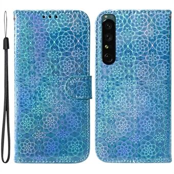 For Sony Xperia 1 IV Anti-fall Lær Flip Deksel Telefon Beskyttende skall Blendende blomstermønster Magnetisk telefondeksel med Stand lommebok