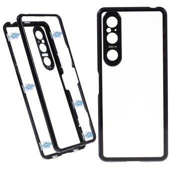 For Sony Xperia 1 V magnetisk adsorpsjonsdeksel Metallramme + herdet glass + PC-bakside Klart telefondeksel