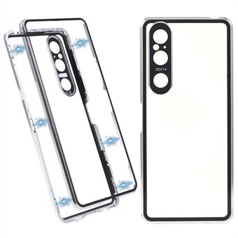 For Sony Xperia 1 V magnetisk adsorpsjonsdeksel Metallramme + herdet glass + PC-bakside Klart telefondeksel