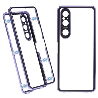 For Sony Xperia 1 V magnetisk adsorpsjonsdeksel Metallramme + herdet glass + PC-bakside Klart telefondeksel