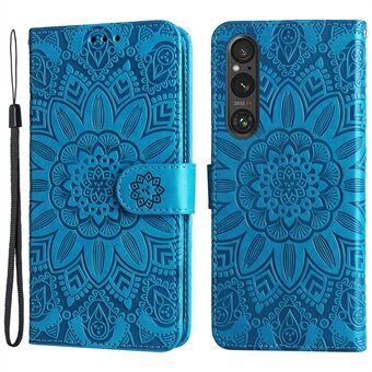 For Sony Xperia 1 V-etui, PU-lær, solsikkeavtrykk-mønstret telefondeksel.