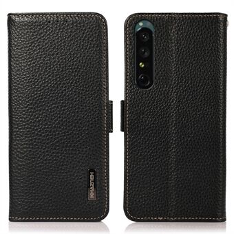 KHAZNEH For Sony XPeria 1 V Telefonveske i ekte skinn RFID-blokkerende Anti Scratch Flip Cover Stand Lommebok