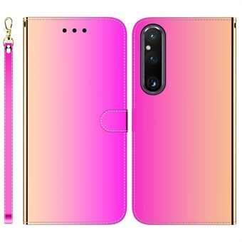 For Sony Xperia 1 V Drop-proof PU-skinn telefonveske Stand Lommebok Speil-lignende overflate mobiltelefondeksel