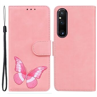 For Sony Xperia 1 V Butterfly Printing Flip Lær lommebokdeksel Anti-slipp mobil Stand