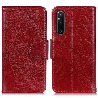 For Sony Xperia 1 V Split Leather Phone Case Nappa Texture Stand Lommebok Magnetisk lås Telefondeksel