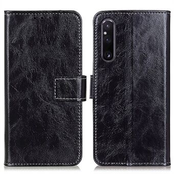 Lærtelefonveske for Sony Xperia 1 V , Retro Crazy Horse Texture Stand Magnetic Wallet Phone Cover Shell