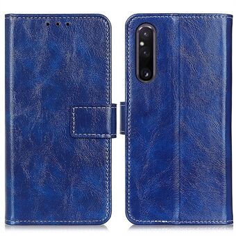 Lærtelefonveske for Sony Xperia 1 V , Retro Crazy Horse Texture Stand Magnetic Wallet Phone Cover Shell