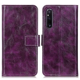 Lærtelefonveske for Sony Xperia 1 V , Retro Crazy Horse Texture Stand Magnetic Wallet Phone Cover Shell