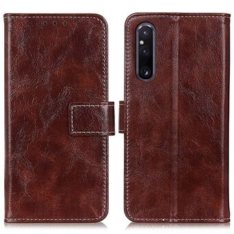 Skinntelefonveske for Sony Xperia 1 V , Retro Crazy Horse Texture Stand Magnetisk lommebok Telefondeksel Shell