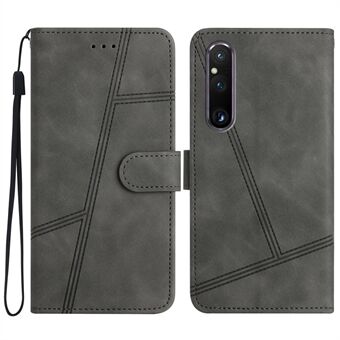 For Sony Xperia 1 V Anti-dråpedeksel med lommebokstativ Stand linje med hudberøring PU-skinntelefonskall