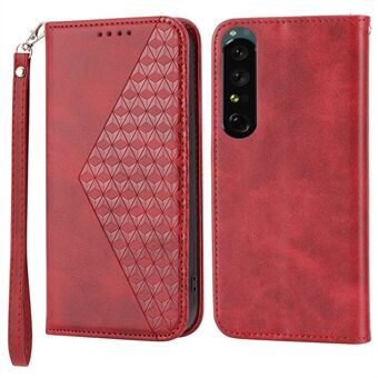 Calf Texture Phone Case for Sony Xperia 1 V, påtrykt Rhombus PU- Stand telefondeksel