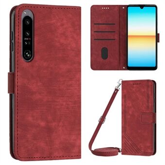 For Sony Xperia 1 V PU Leather Flip Protective Cover Lines Preget Stand Lommebok Telefonveske