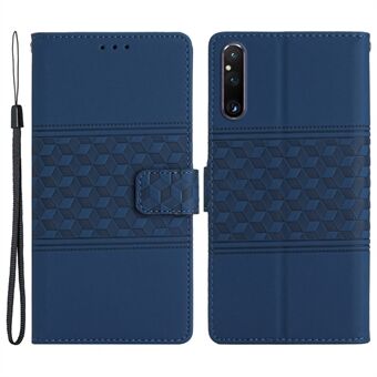 Telefonlommebokveske for Sony Xperia 1 V, påtrykt Rhombus Leather Stand Telefondeksel