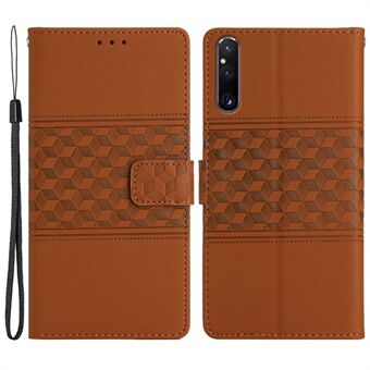 Telefonlommebokveske for Sony Xperia 1 V, påtrykt Rhombus Leather Stand Telefondeksel