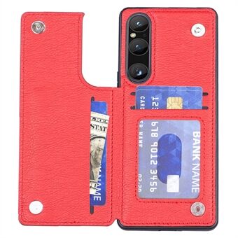 For Sony Xperia 1 V Kickstand PU-skinnbelagt TPU-veske Kortholder Mobiltelefondeksel