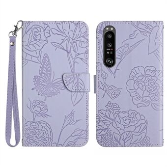 HT03 For Sony Xperia 1 V Skin-touch PU Lær Flip Telefonveske Stand lommebok med påtrykt mønster skall med stropp