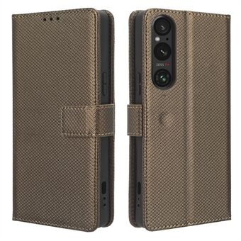 Diamond Texture Case for Sony Xperia 1 V PU- Stand Støtsikkert telefondeksel