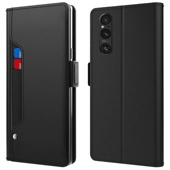 For Sony Xperia 1 V Støtsikkert lærveske Speil Design Stand Kortholder Telefondeksel