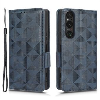 For Sony Xperia 1 V mobiltelefondeksel Stand lommebok påtrykt trekant PU-lær telefonveske