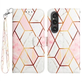 YB Pattern Printing Leather Series-5 for Sony Xperia 1 V Lær telefonveske Marmormønster Stand