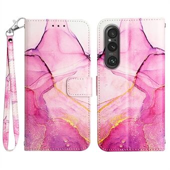 YB Pattern Printing Leather Series-5 for Sony Xperia 1 V Lær telefonveske Marmormønster Stand